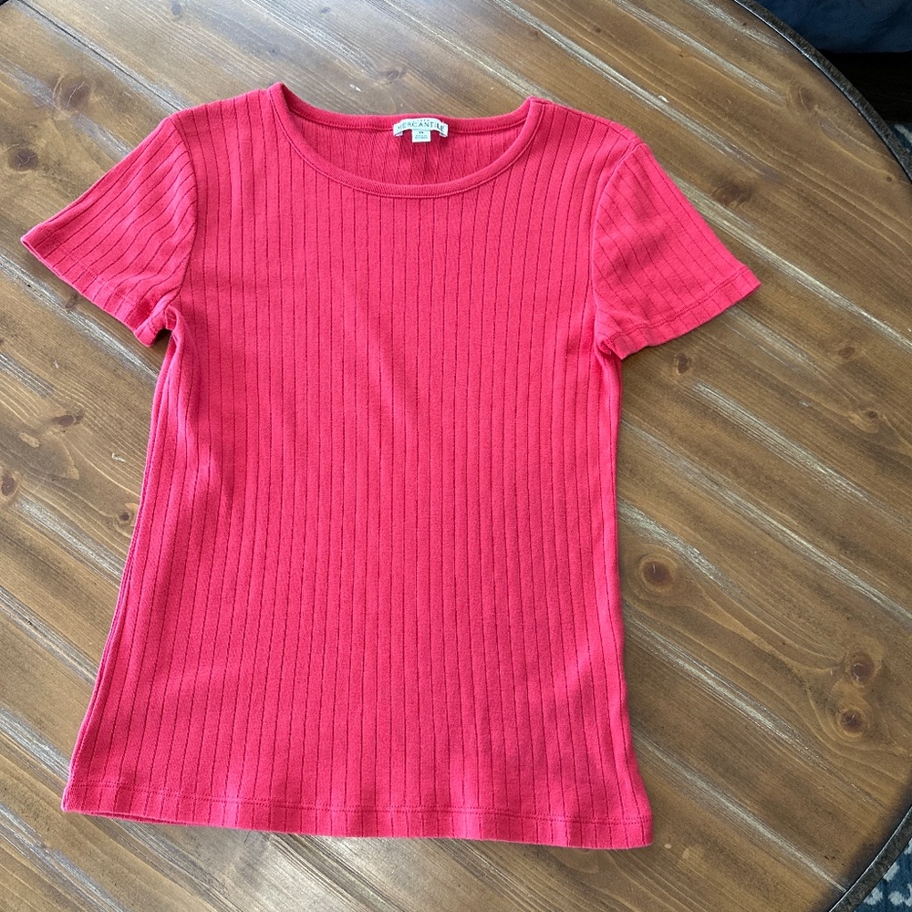 J. Crew Coral-Red Ribbed Short Sleeve Tee